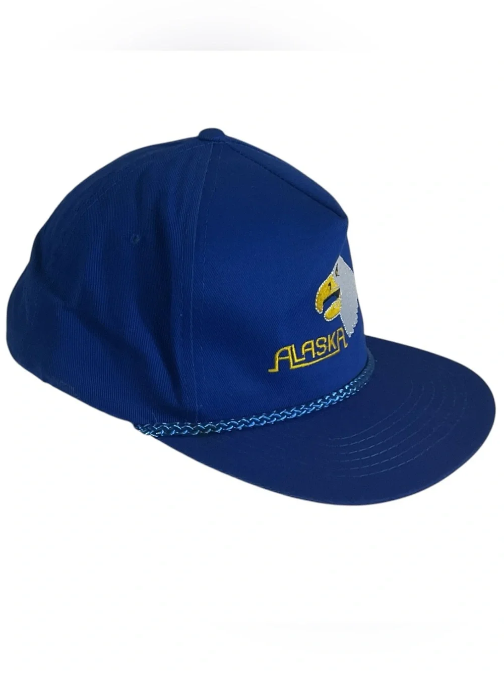 Vintage Alaska Eagle Snapback Hat Blue Rope Cap Adjustable Headliners USA Made